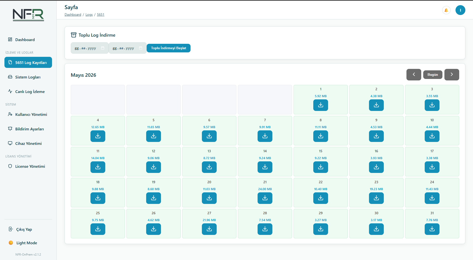 NFRLog OnPrem 5651 log kayıtları görüntüleme ekranı